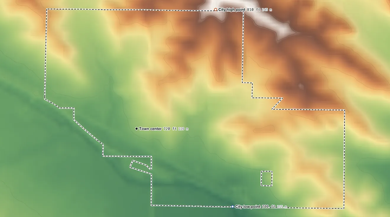 Topographic elevation map of Lowden, Iowa, shaded from 700 ft on the southeast side to 810 ft on the northeast side