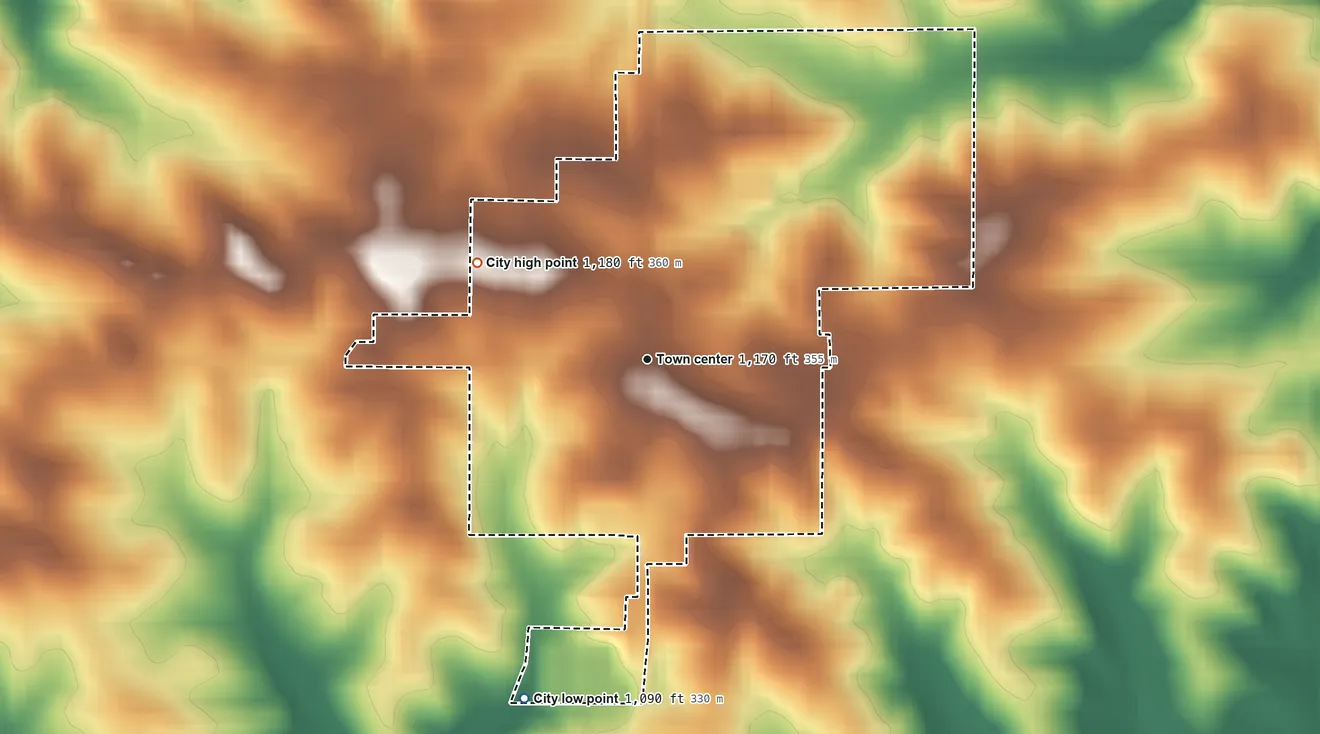 Topographic elevation map of Luxemburg, Iowa, shaded from 1,090 ft on the south side to 1,180 ft on the northwest side