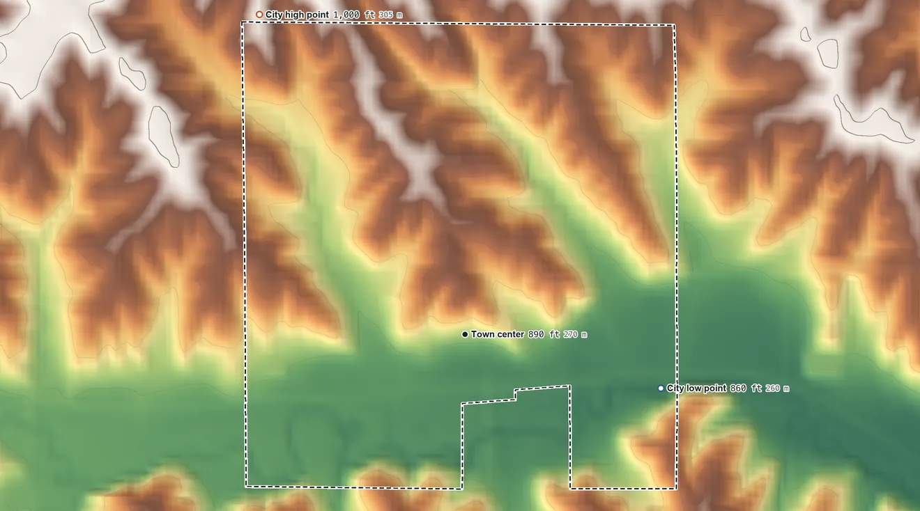 Topographic elevation map of Melrose, Iowa, shaded from 860 ft on the east side to 1,000 ft on the northwest side