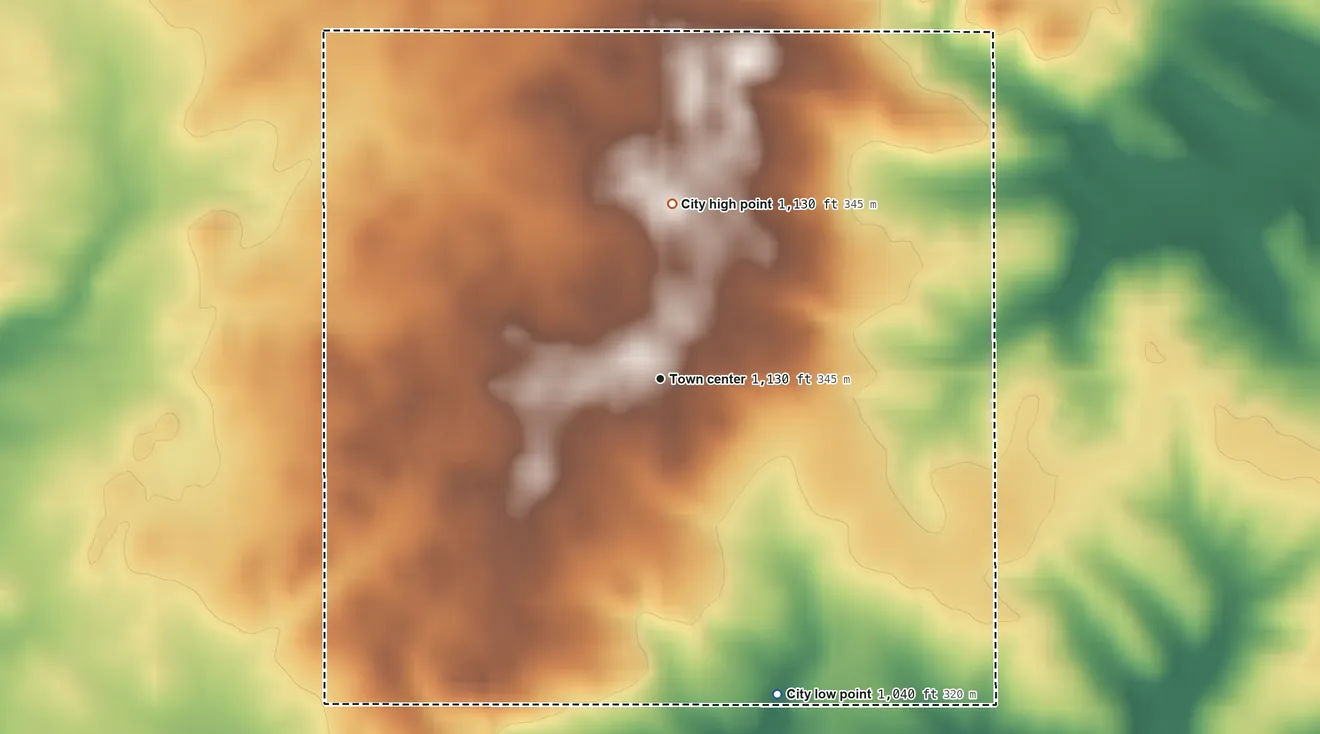 Topographic elevation map of New Providence, Iowa, shaded from 1,040 ft on the south side to 1,130 ft on the north side
