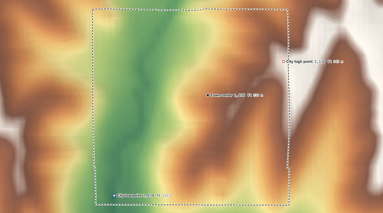 Topographic elevation map of Northboro, Iowa, shaded from 1,030 ft on the southwest side to 1,130 ft on the northeast side