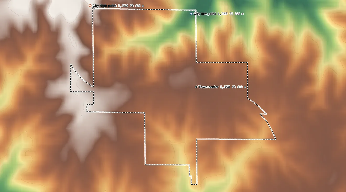 Topographic elevation map of Orient, Iowa, shaded from 1,280 ft on the north side to 1,360 ft on the northwest side