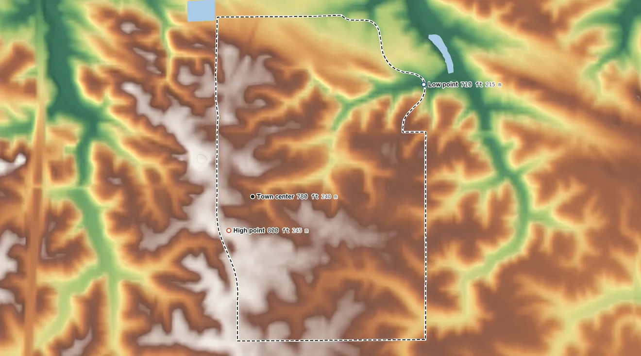 Topographic elevation map of Park View, Iowa, shaded from 710 ft on the northeast side to 800 ft on the southwest side