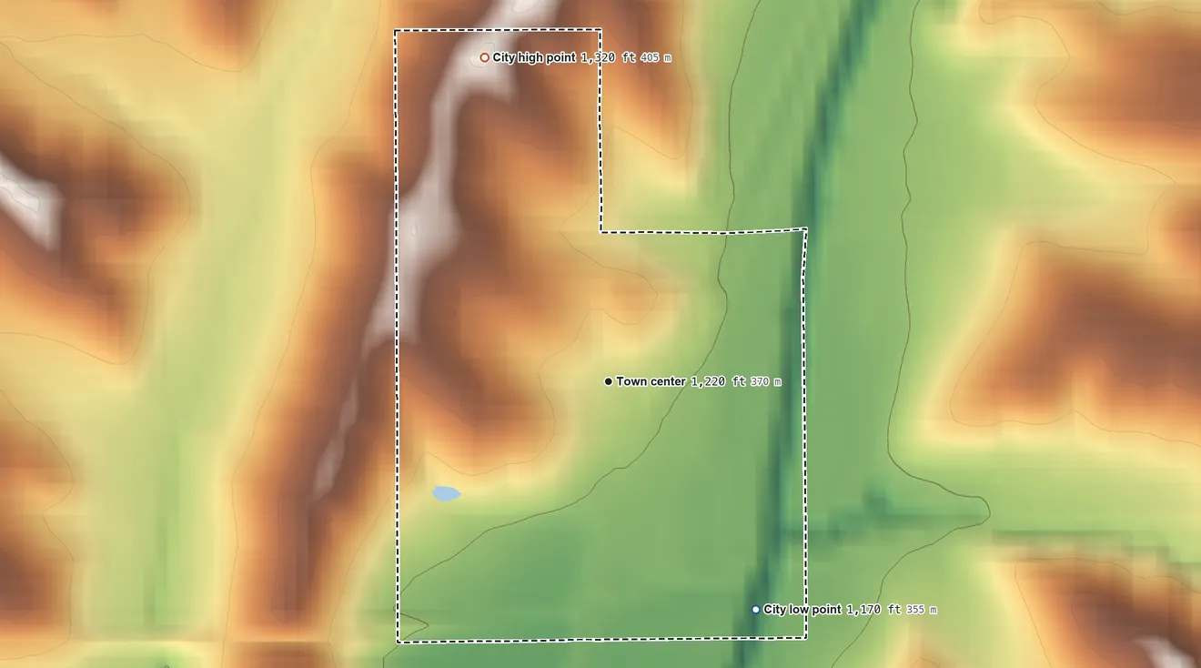 Topographic elevation map of Portsmouth, Iowa, shaded from 1,170 ft on the southeast side to 1,320 ft on the north side