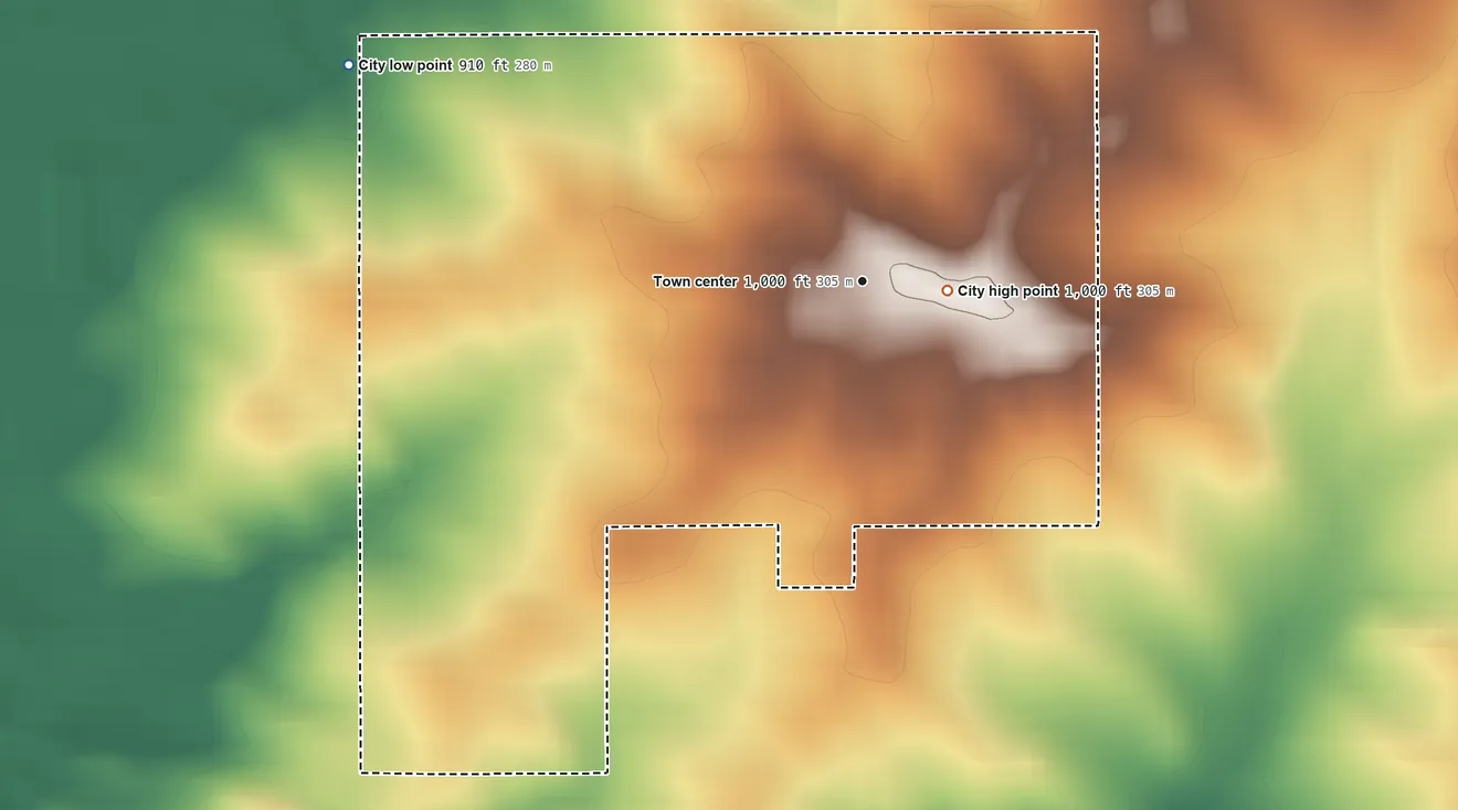Topographic elevation map of Prairieburg, Iowa, shaded from 910 ft on the northwest side to 1,000 ft near the middle