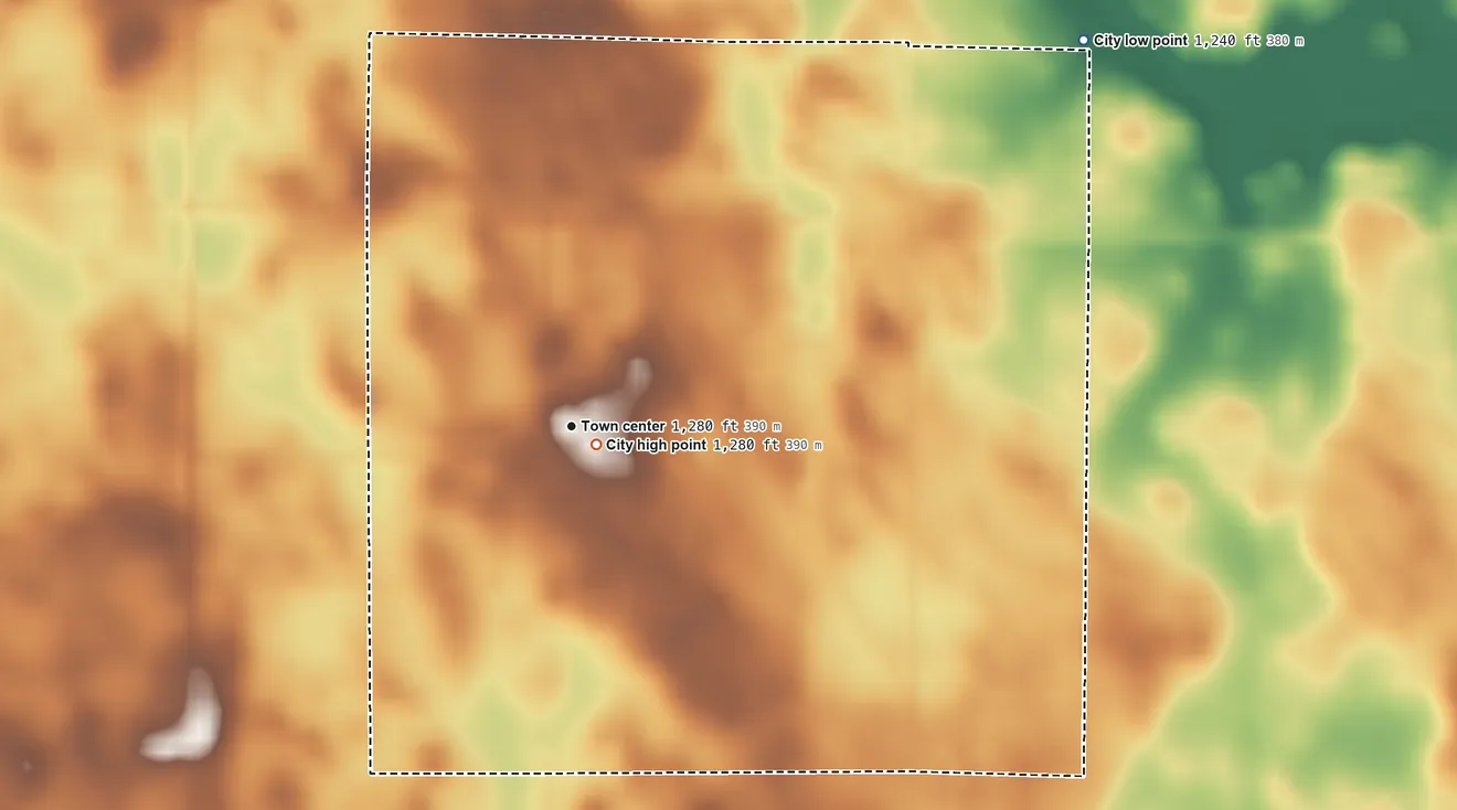 Topographic elevation map of Ringsted, Iowa, shaded from 1,240 ft on the northeast side to 1,280 ft near the middle
