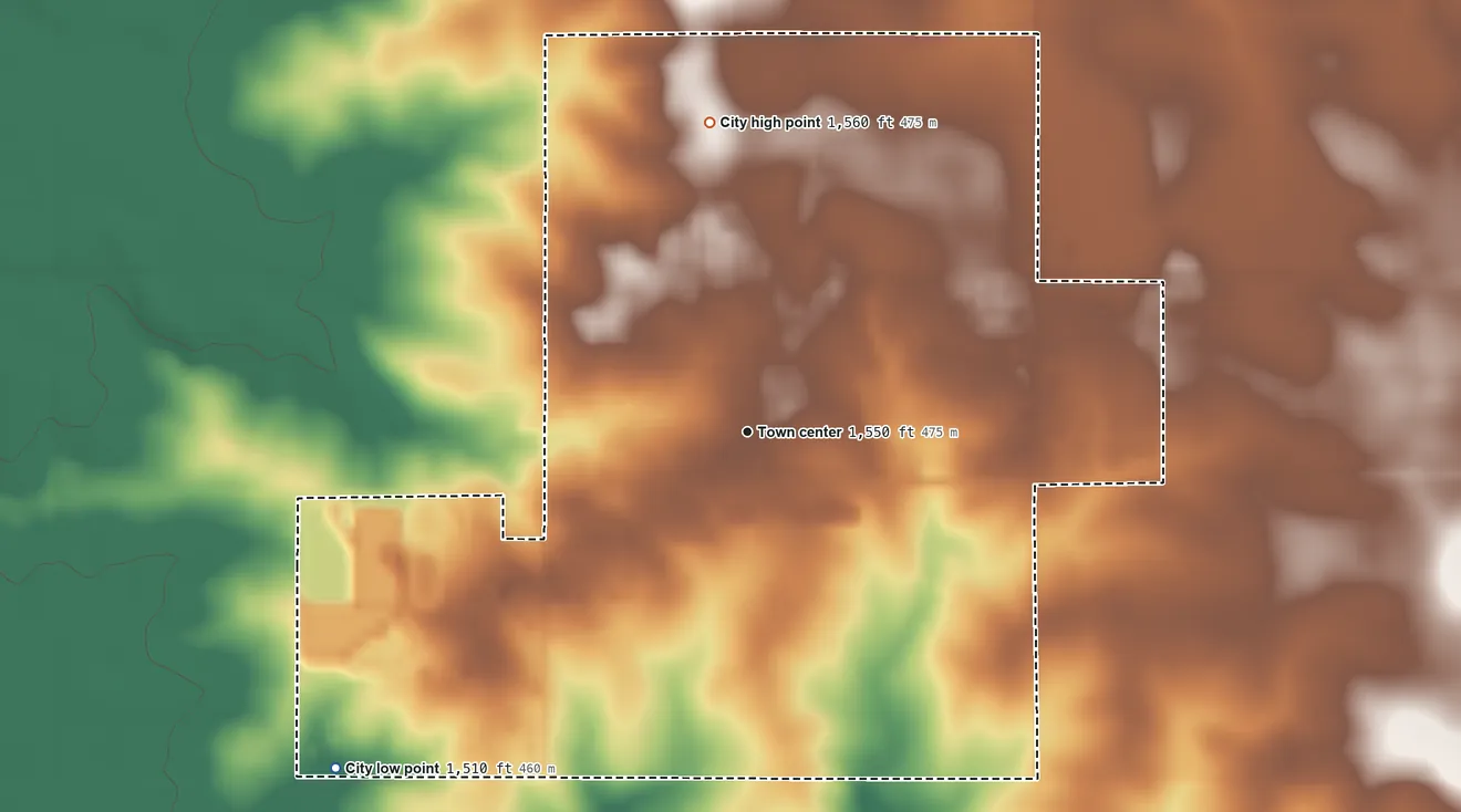 Topographic elevation map of Sanborn, Iowa, shaded from 1,510 ft on the southwest side to 1,560 ft on the north side