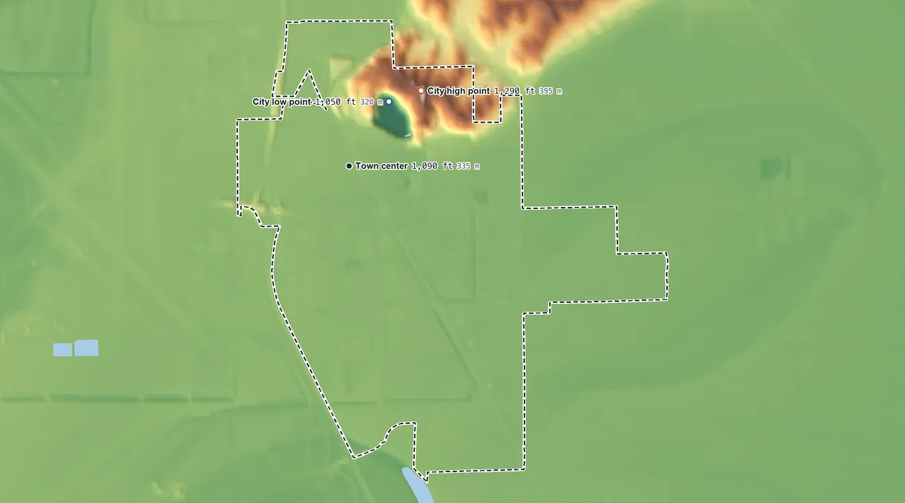Topographic elevation map of Sergeant Bluff, Iowa, shaded from 1,050 ft on the northeast side to 1,290 ft on the northeast side