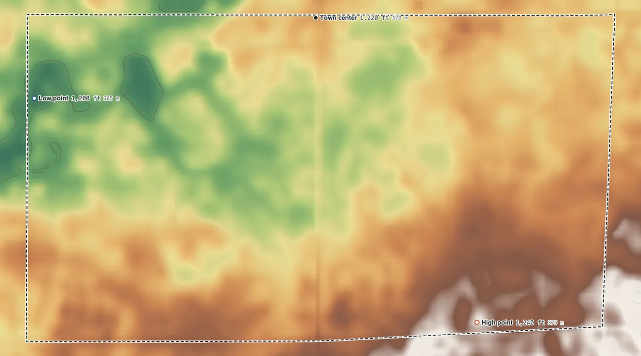 Topographic elevation map of Sexton, Iowa, shaded from 1,200 ft on the west side to 1,240 ft on the southeast side