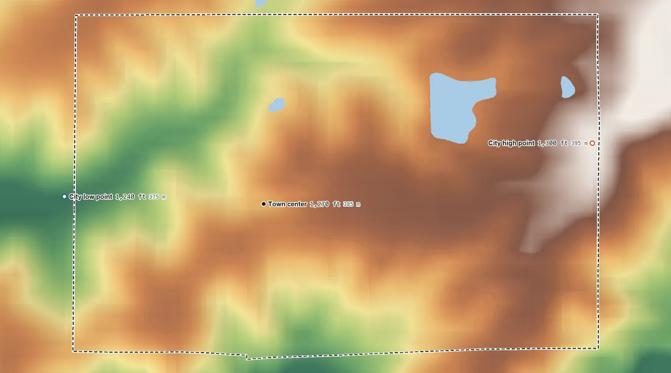 Topographic elevation map of Sharpsburg, Iowa, shaded from 1,240 ft on the west side to 1,300 ft on the east side