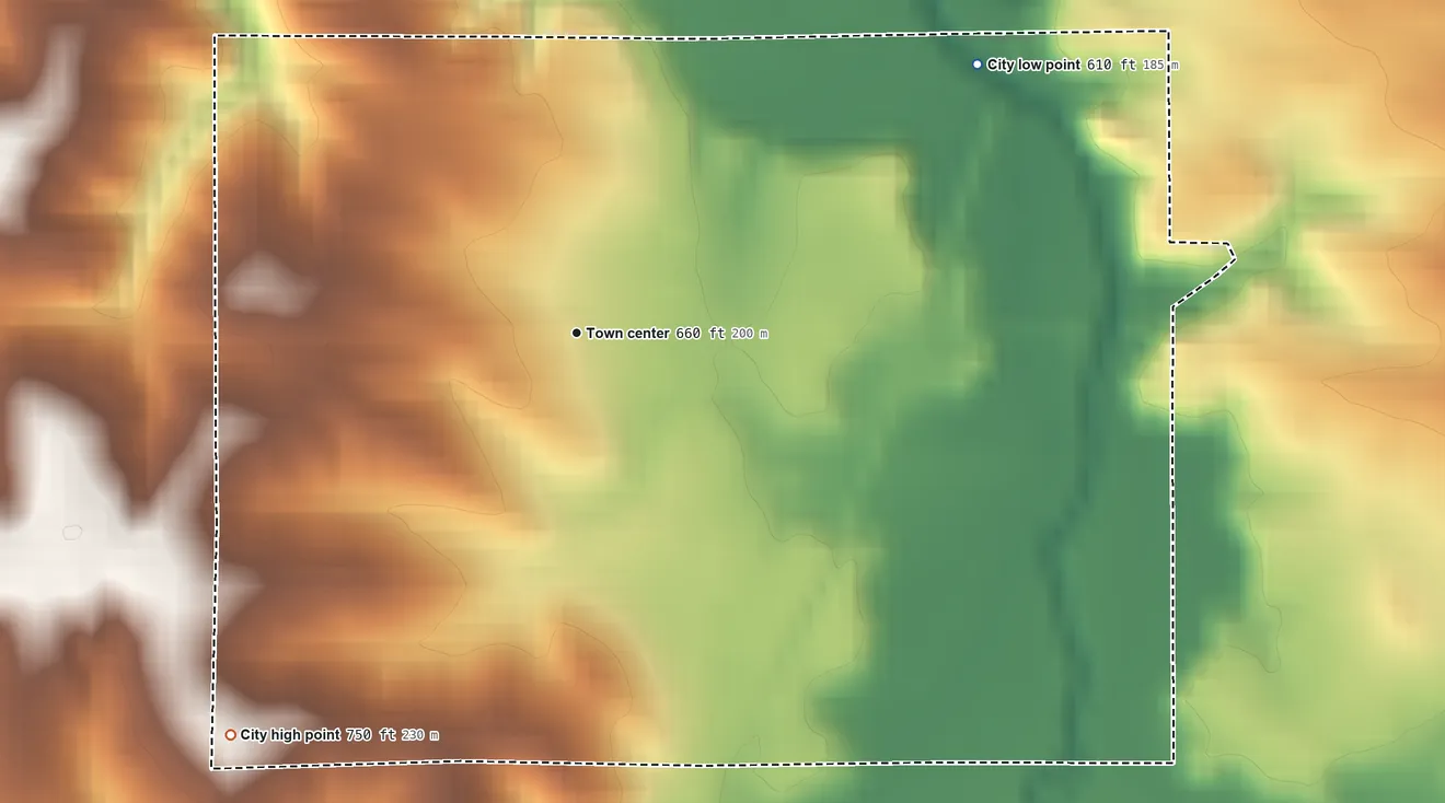 Topographic elevation map of Spragueville, Iowa, shaded from 610 ft on the northeast side to 750 ft on the southwest side