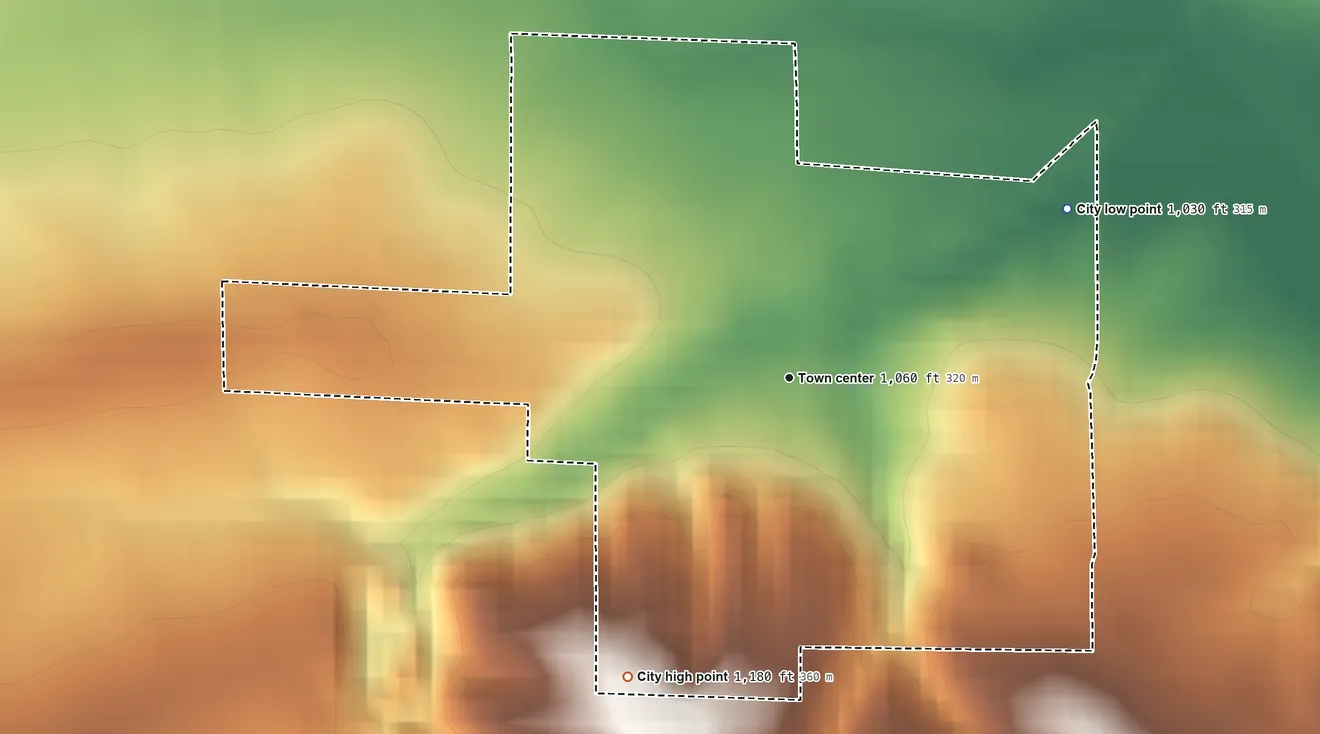 Topographic elevation map of St. Lucas, Iowa, shaded from 1,030 ft on the northeast side to 1,180 ft on the southwest side