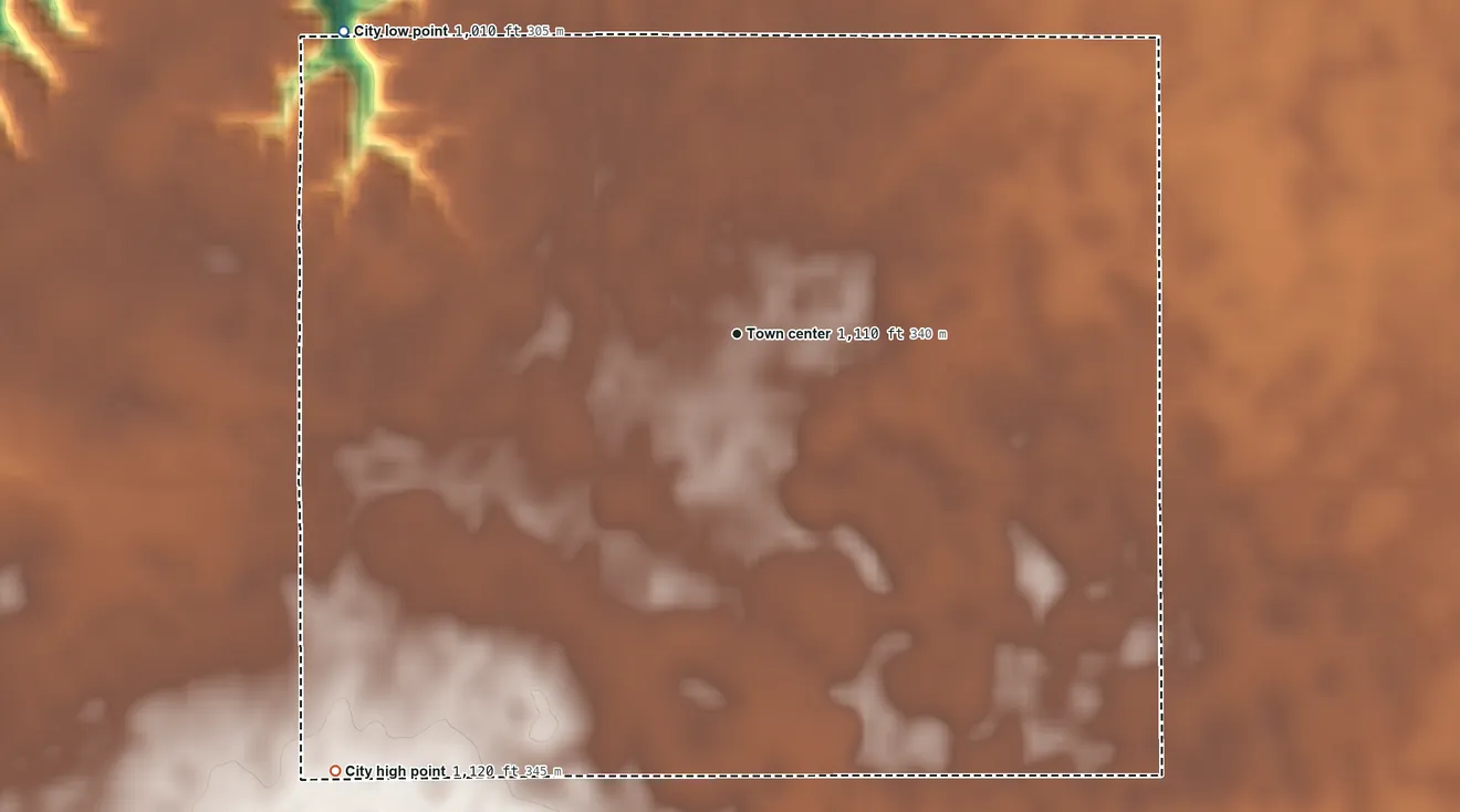 Topographic elevation map of Stratford, Iowa, shaded from 1,010 ft on the northwest side to 1,120 ft on the southwest side