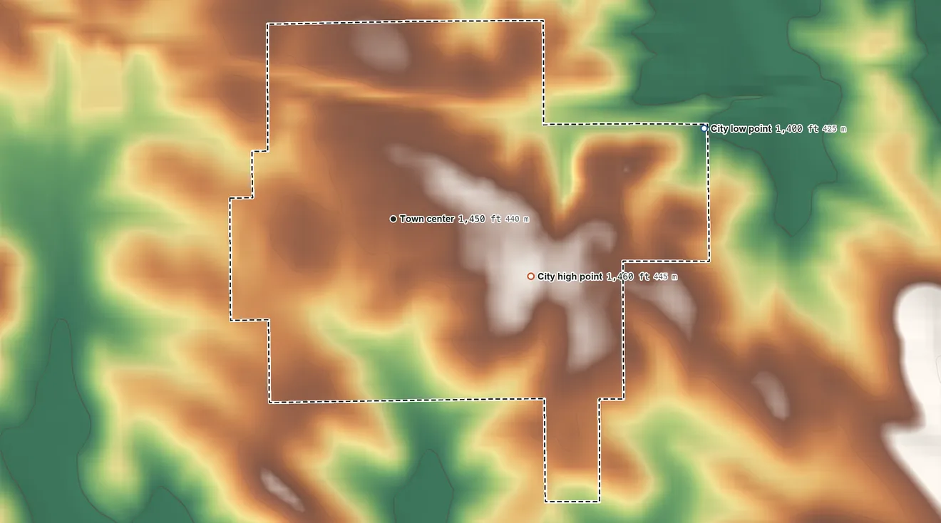 Topographic elevation map of Templeton, Iowa, shaded from 1,400 ft on the east side to 1,460 ft on the southeast side