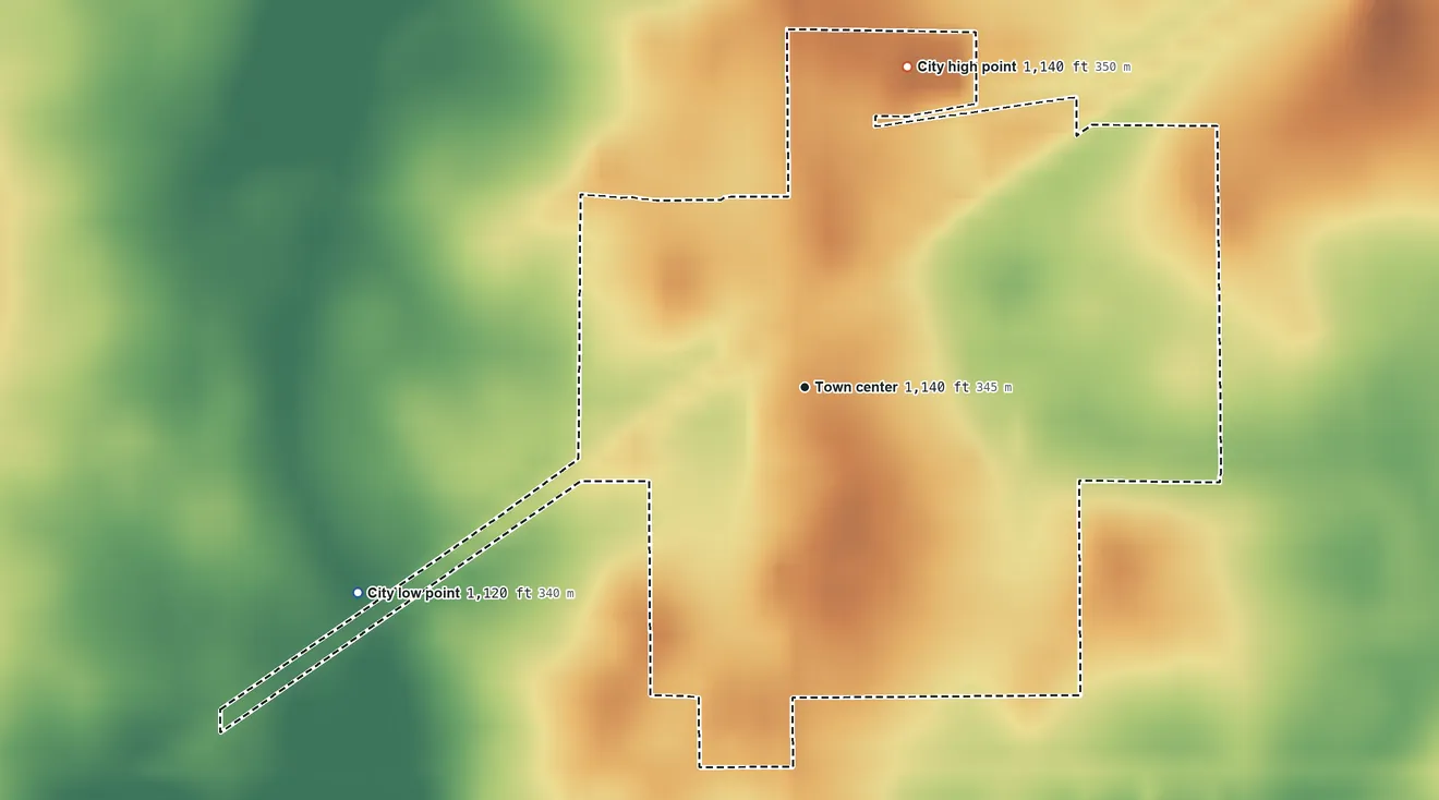 Topographic elevation map of Vincent, Iowa, shaded from 1,120 ft on the southwest side to 1,140 ft on the north side