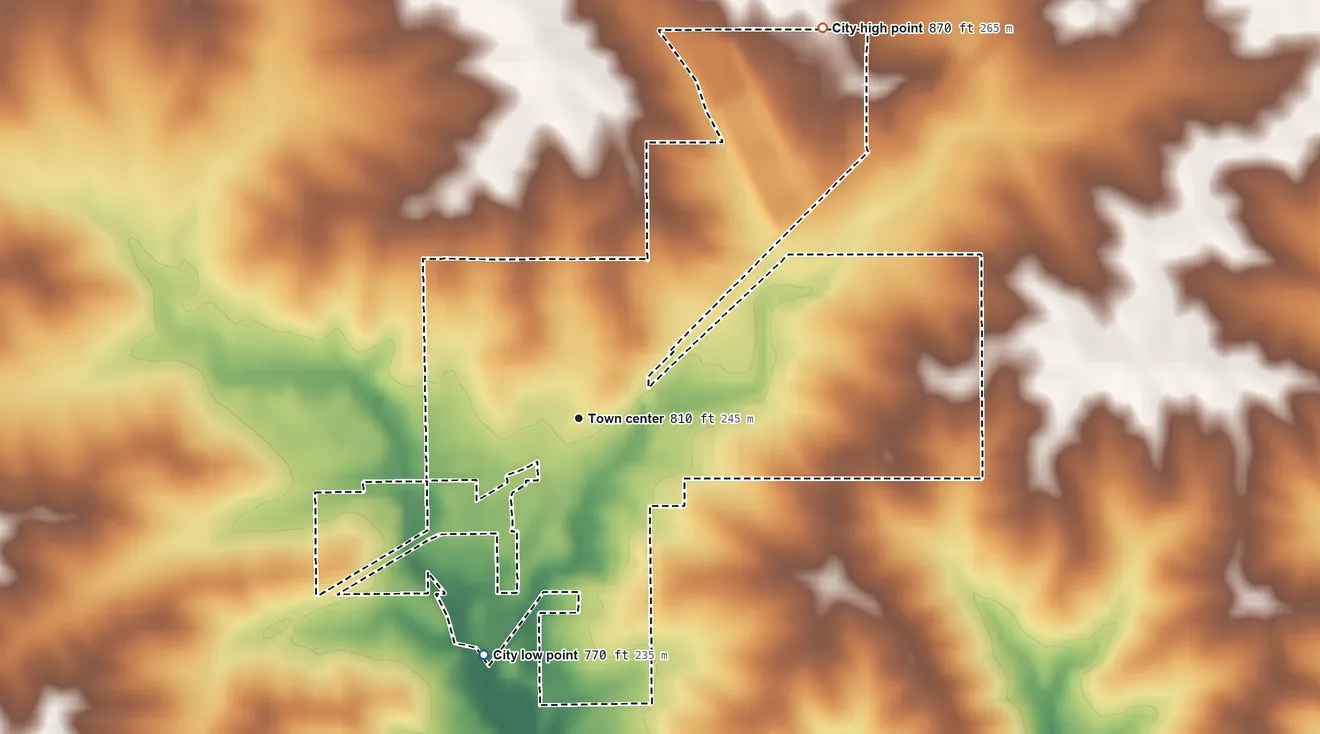 Topographic elevation map of Walford, Iowa, shaded from 770 ft on the south side to 870 ft on the northeast side