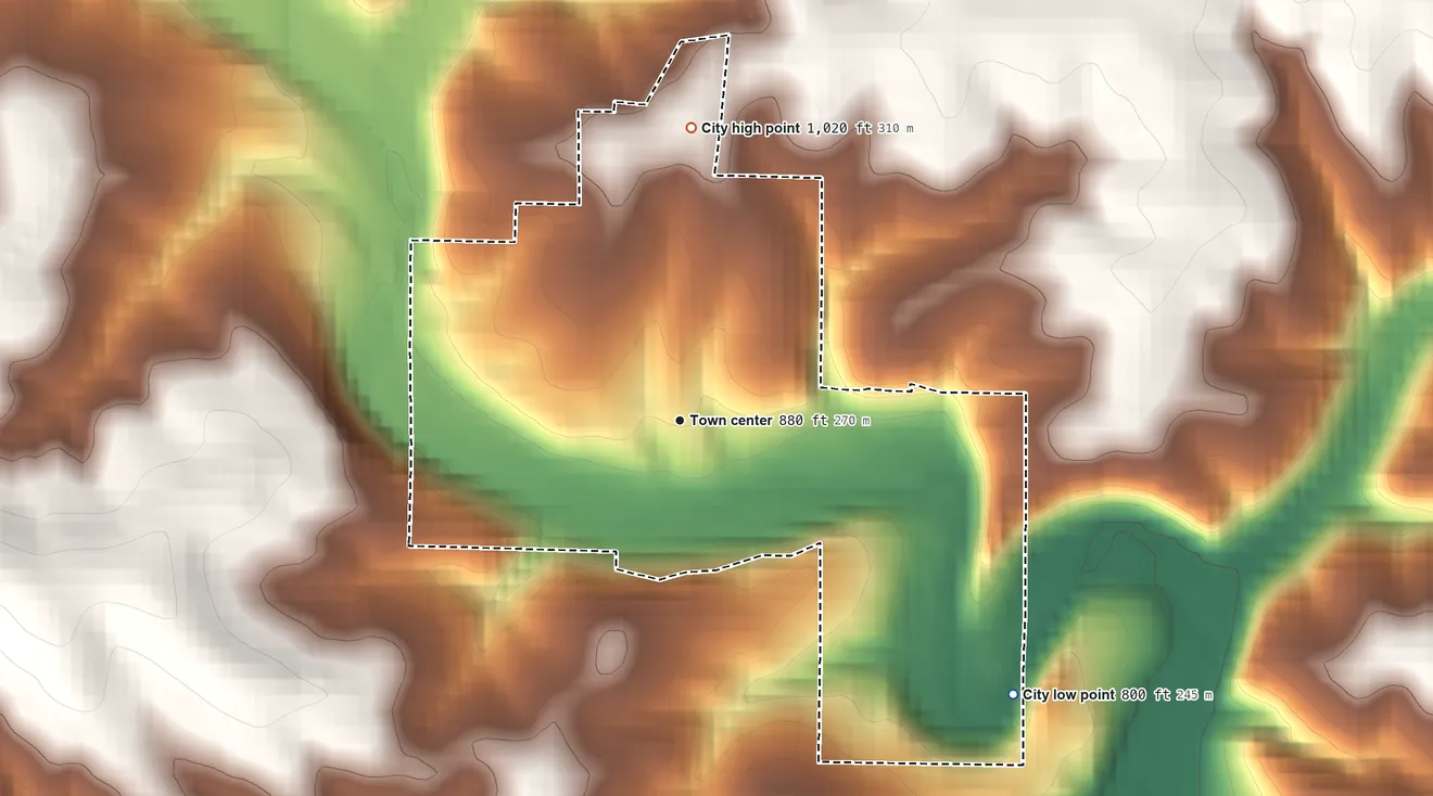 Topographic elevation map of Waterville, Iowa, shaded from 800 ft on the southeast side to 1,020 ft on the north side