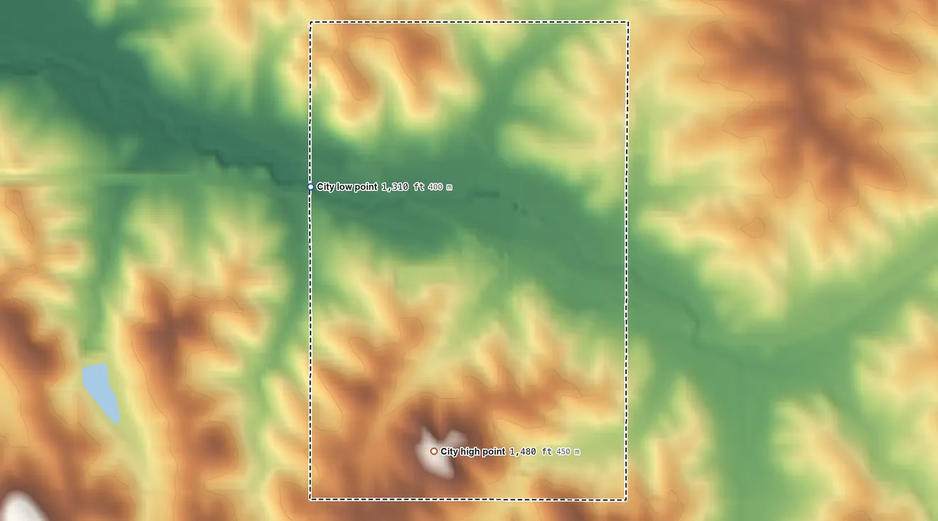 Topographic elevation map of Westside, Iowa, shaded from 1,310 ft on the northwest side to 1,480 ft on the southwest side
