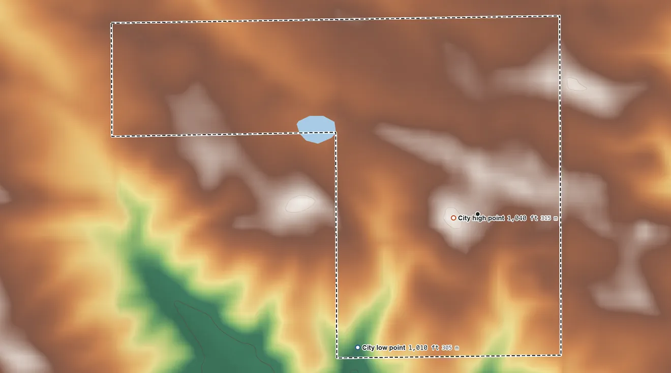 Topographic elevation map of Whitten, Iowa, shaded from 1,010 ft on the southwest side to 1,040 ft near the middle