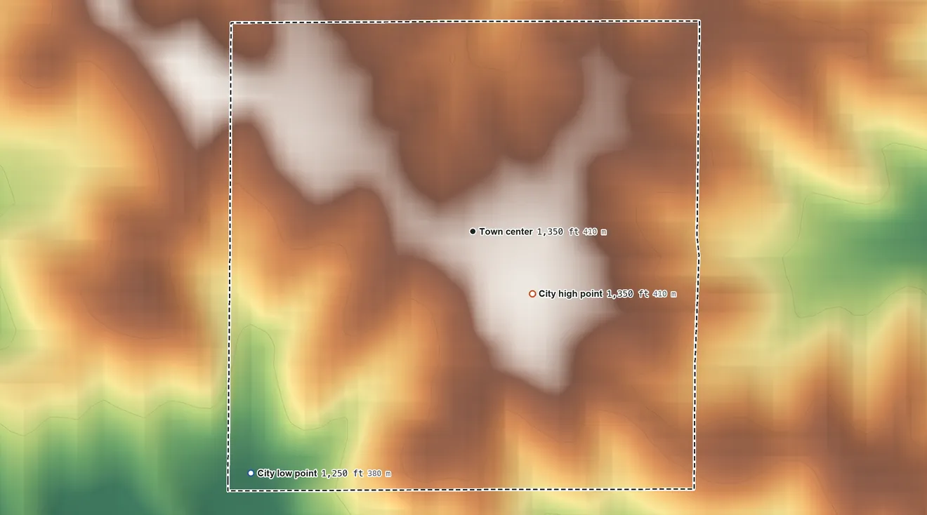 Topographic elevation map of Willey, Iowa, shaded from 1,250 ft on the southwest side to 1,350 ft on the southeast side