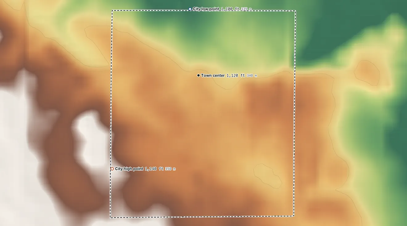Topographic elevation map of Yale, Iowa, shaded from 1,100 ft on the north side to 1,140 ft on the southwest side