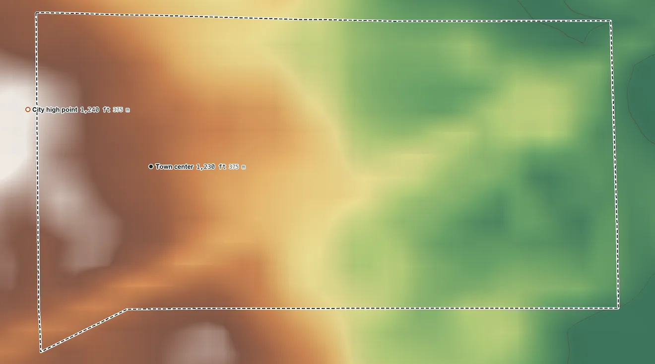 Topographic elevation map of Yetter, Iowa, shaded from 1,200 ft on the northeast side to 1,240 ft on the northwest side