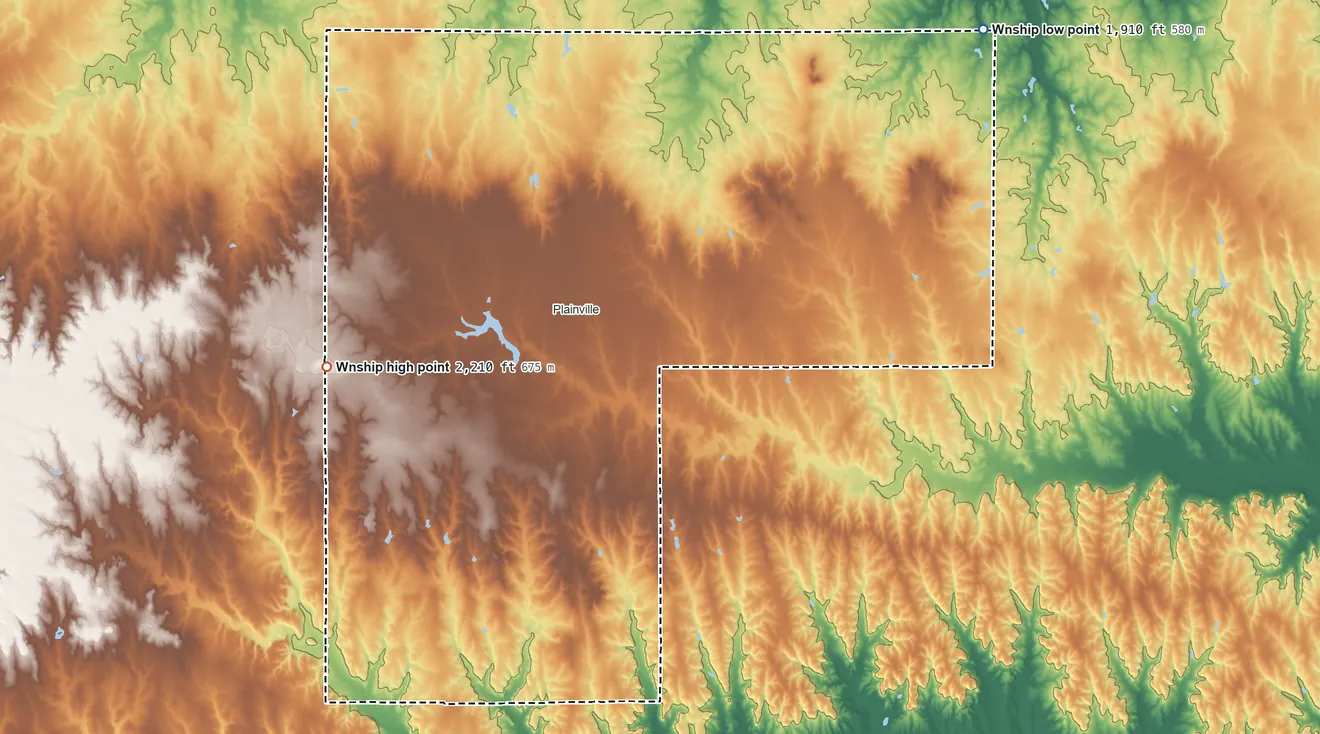 Topographic elevation map of 11, Kansas, shaded from 1,910 ft on the northeast side to 2,210 ft on the west side