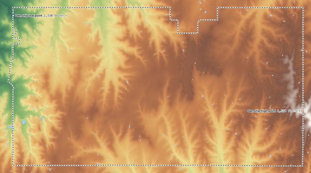 Topographic elevation map of 7, Morris County, Kansas, shaded from 1,330 ft on the northwest side to 1,550 ft on the east side