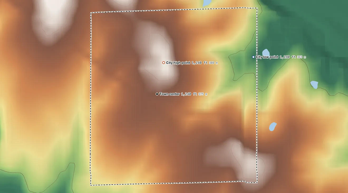 Topographic elevation map of Admire, Kansas, shaded from 1,190 ft on the east side to 1,240 ft on the north side
