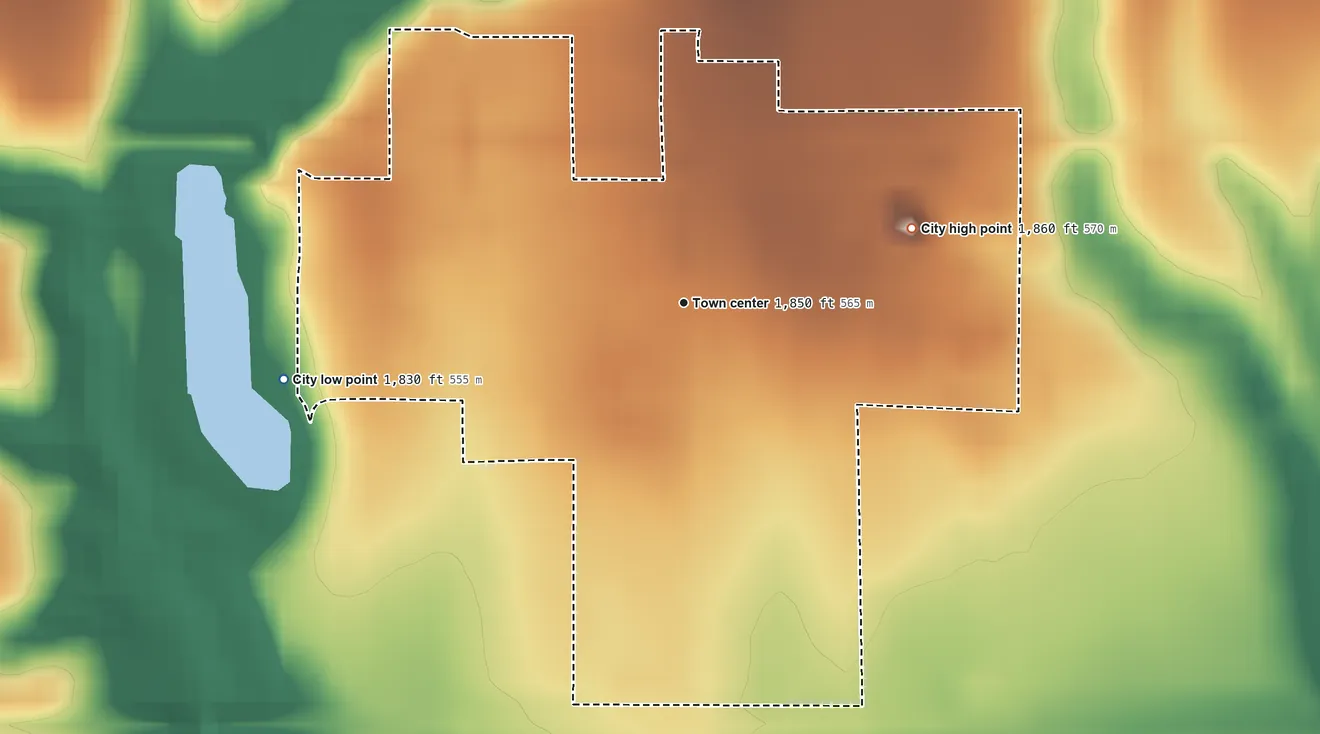 Topographic elevation map of Agra, Kansas, shaded from 1,830 ft on the west side to 1,860 ft on the east side