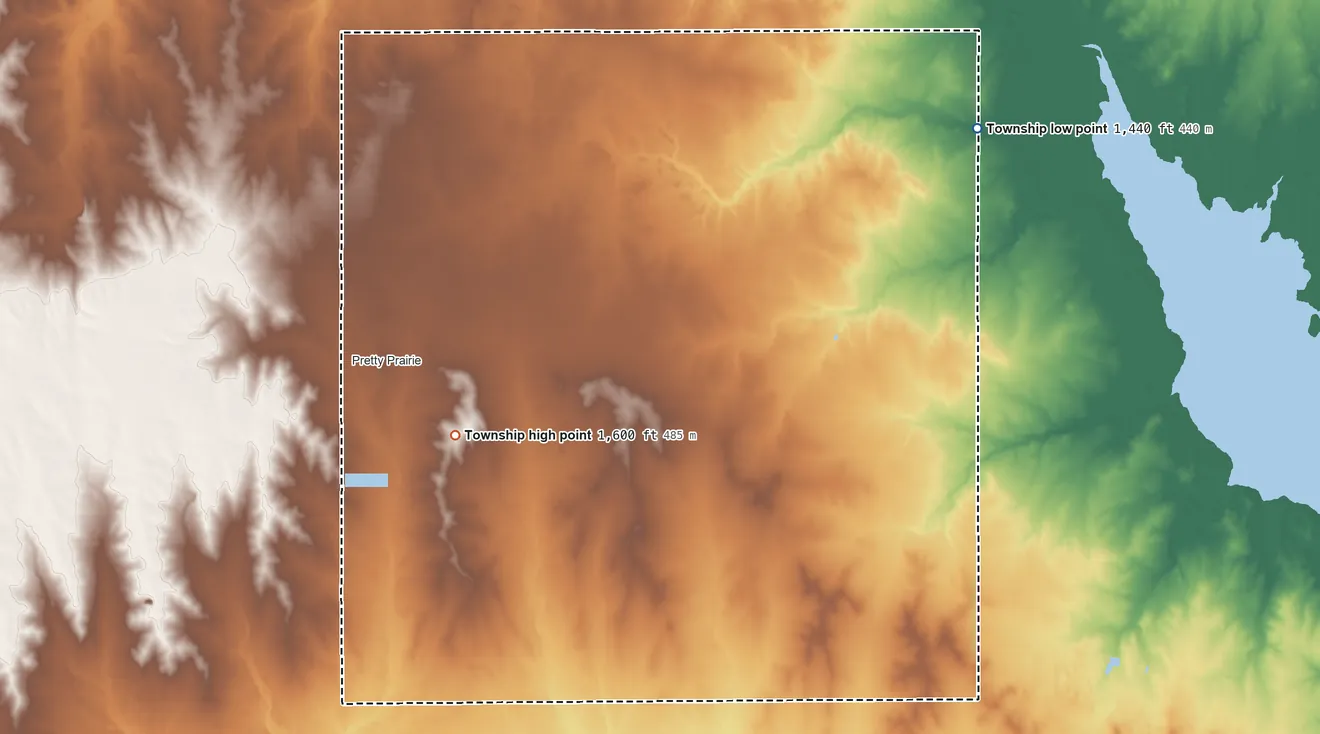 Topographic elevation map of Albion Township, Kansas, shaded from 1,440 ft on the northeast side to 1,600 ft near the middle