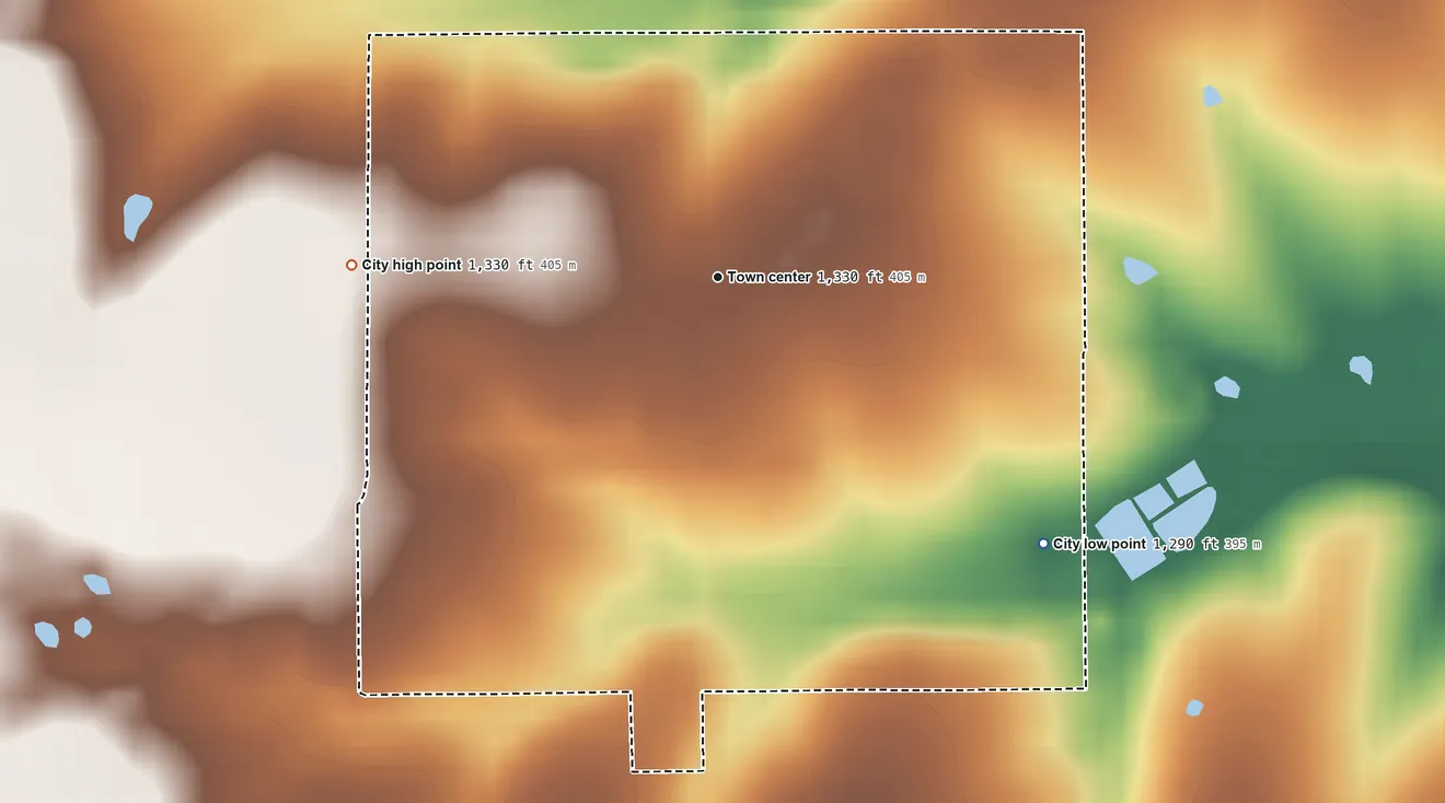 Topographic elevation map of Allen, Kansas, shaded from 1,290 ft on the southeast side to 1,330 ft on the west side