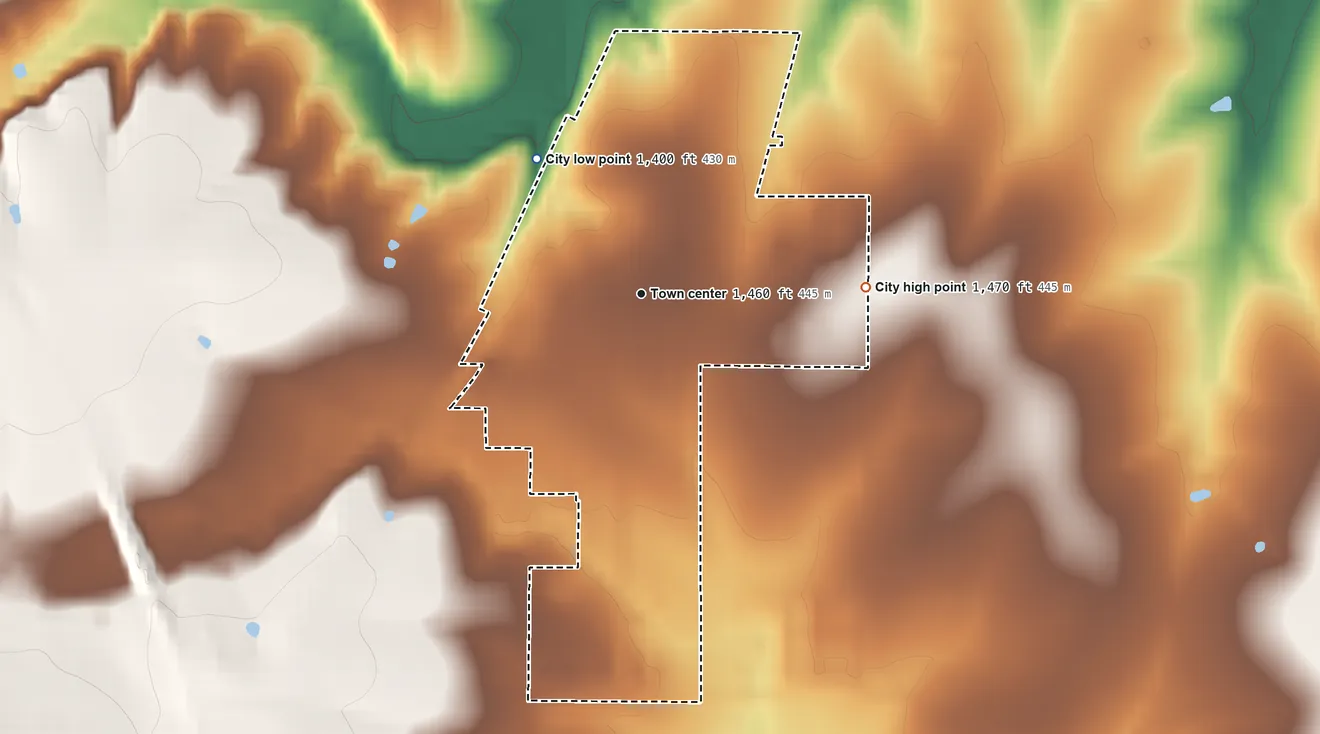 Topographic elevation map of Alta Vista, Kansas, shaded from 1,400 ft on the northwest side to 1,470 ft on the east side