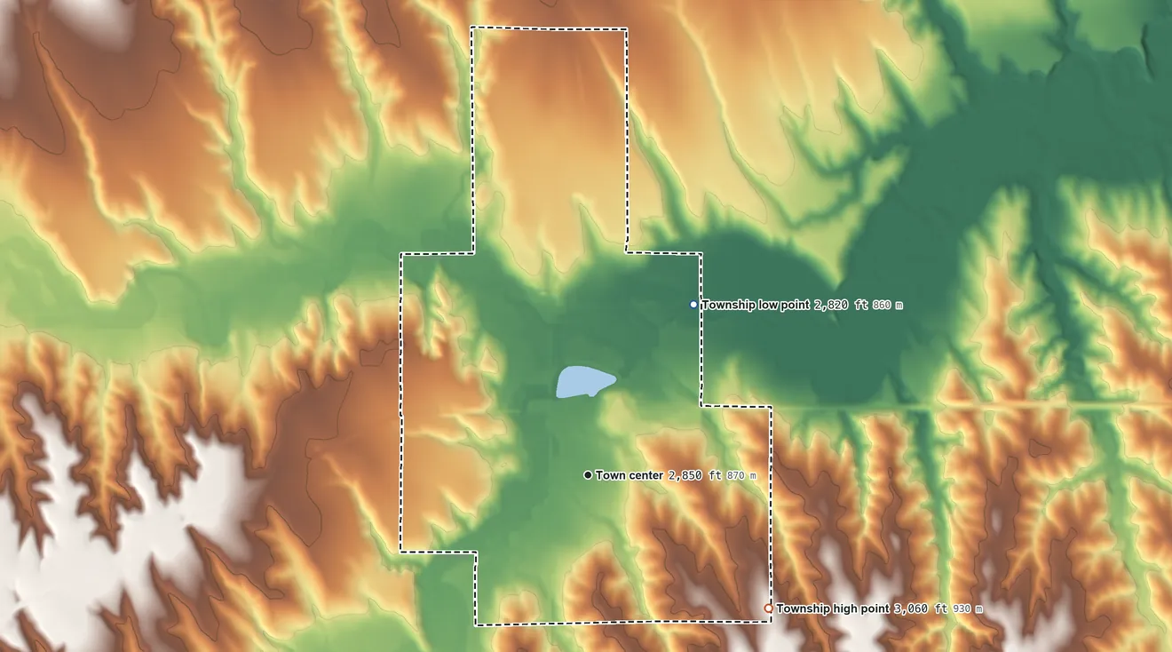 Topographic elevation map of Atwood Township, Kansas, shaded from 2,820 ft on the northeast side to 3,060 ft on the southeast side