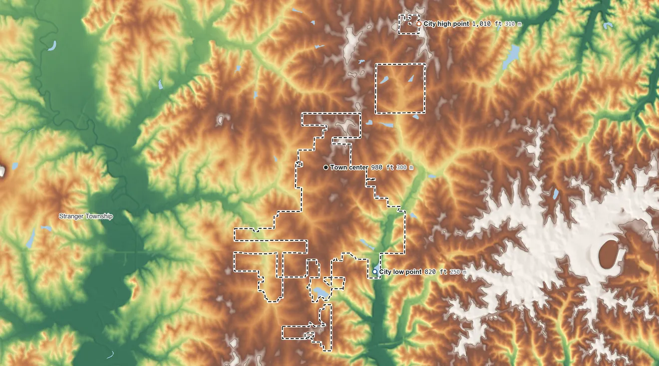 Topographic elevation map of Basehor, Kansas, shaded from 820 ft on the southeast side to 1,010 ft on the northeast side