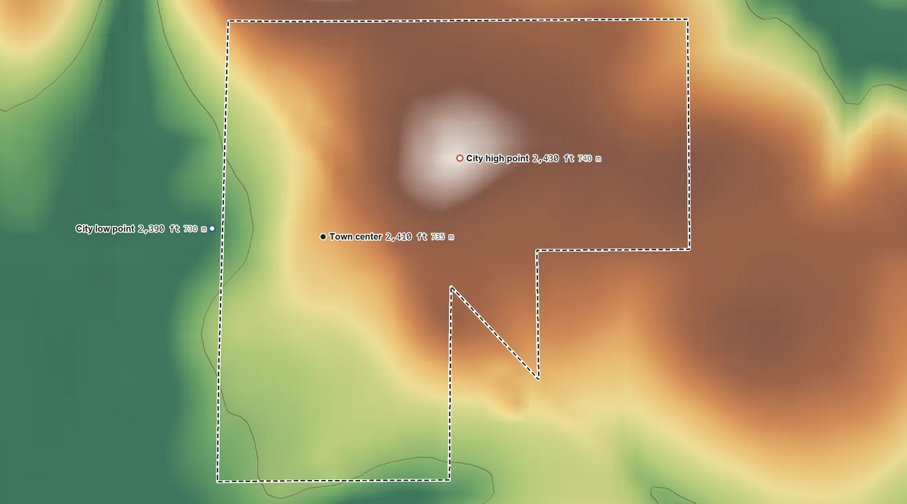 Topographic elevation map of Brownell, Kansas, shaded from 2,390 ft on the west side to 2,430 ft on the northeast side