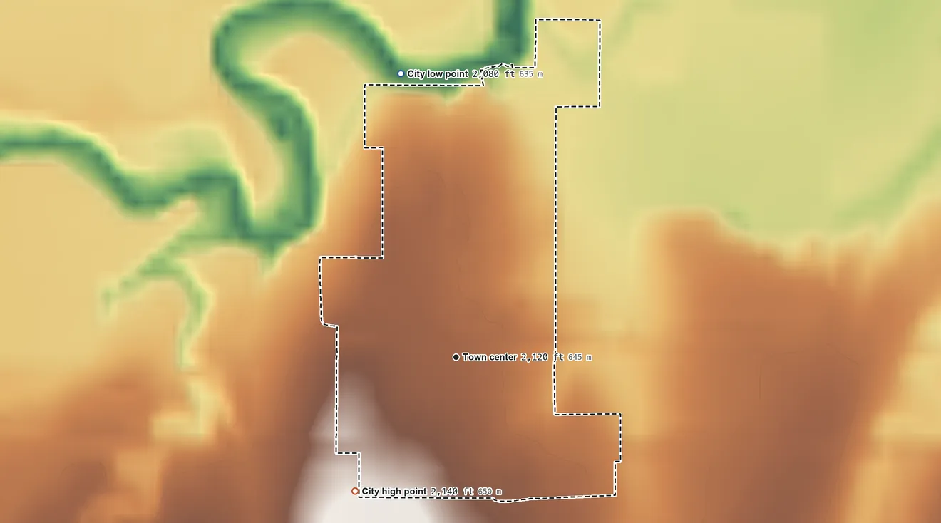 Topographic elevation map of Burdett, Kansas, shaded from 2,080 ft on the north side to 2,140 ft on the southwest side