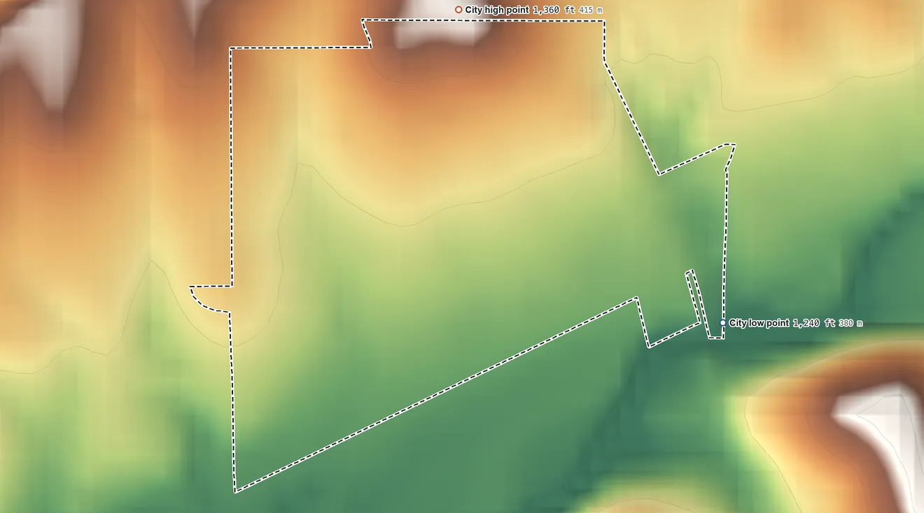 Topographic elevation map of Cambridge, Kansas, shaded from 1,240 ft on the east side to 1,360 ft on the north side