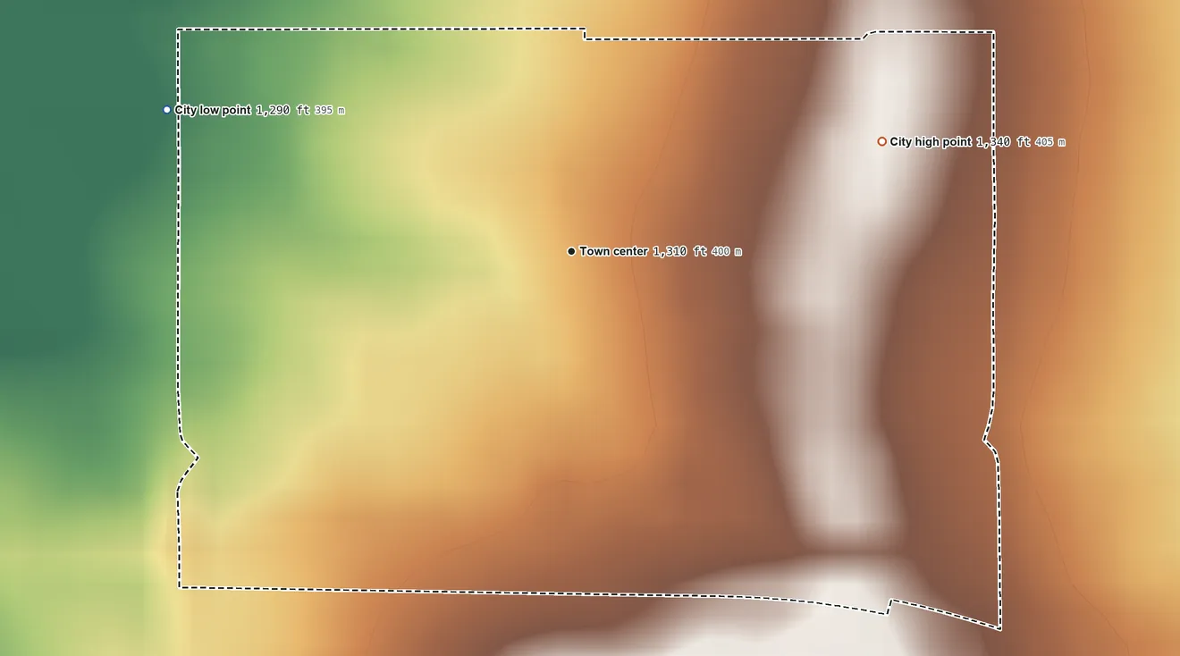 Topographic elevation map of Carlton, Kansas, shaded from 1,290 ft on the west side to 1,340 ft on the east side