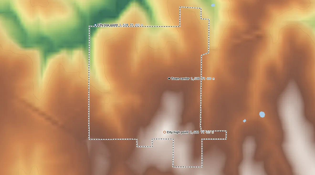 Topographic elevation map of Cuba, Kansas, shaded from 1,520 ft on the northwest side to 1,600 ft on the south side
