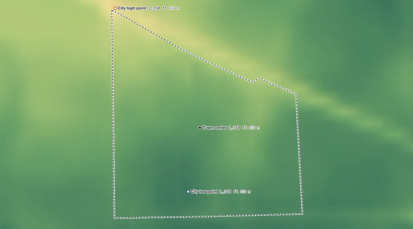 Topographic elevation map of Danville, Kansas, shaded from 1,340 ft on the south side to 1,350 ft on the northwest side