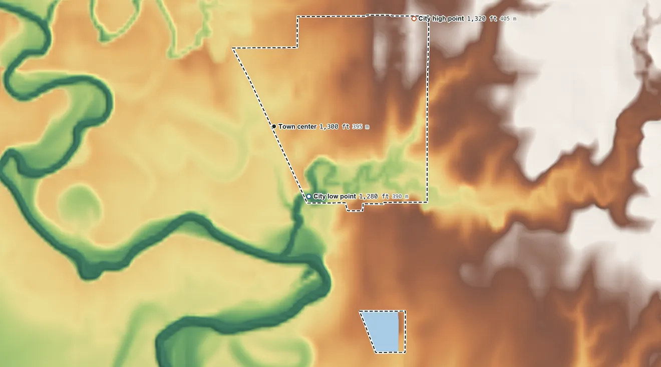 Topographic elevation map of Delphos, Kansas, shaded from 1,280 ft on the southeast side to 1,320 ft on the northeast side