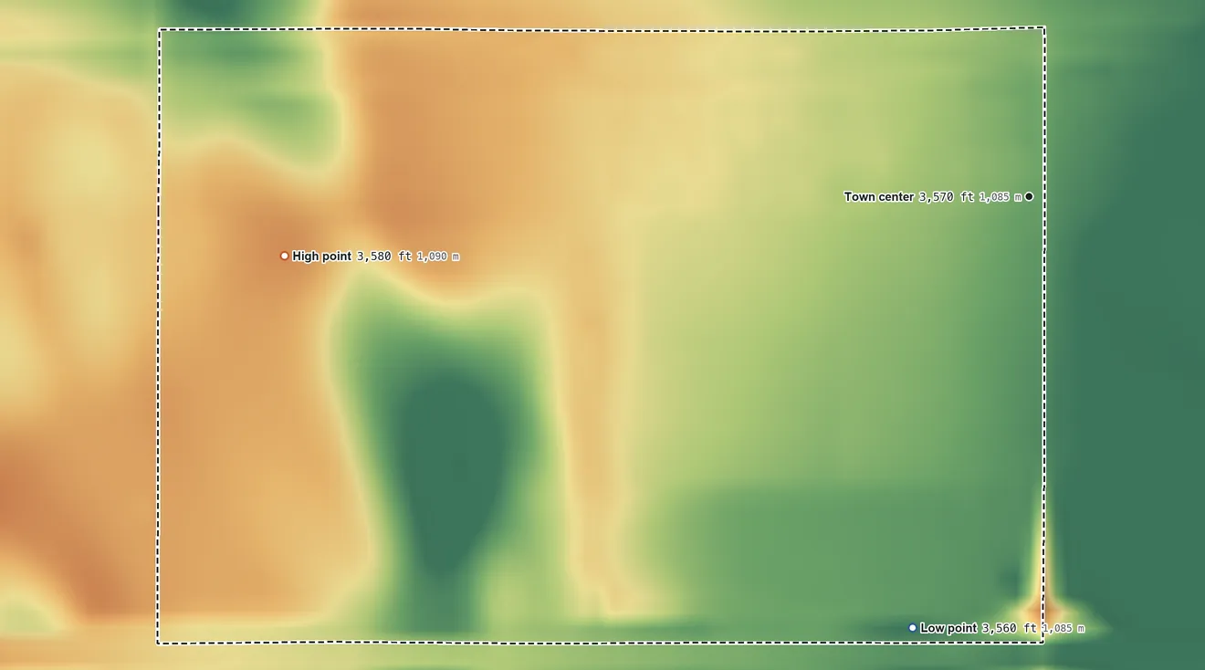 Topographic elevation map of Edson, Kansas, shaded from 3,560 ft on the south side to 3,580 ft on the west side