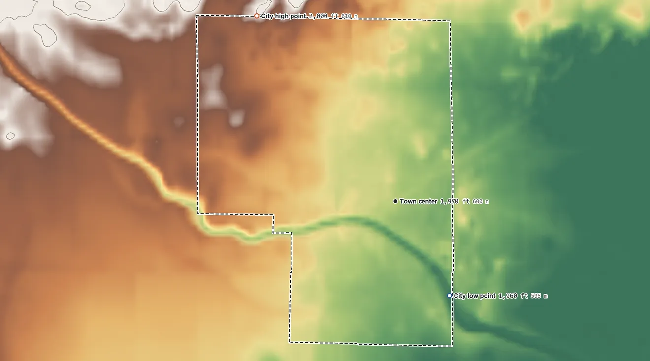 Topographic elevation map of Englewood, Kansas, shaded from 1,960 ft on the southeast side to 2,000 ft on the northwest side