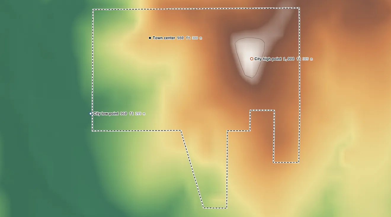 Topographic elevation map of Galesburg, Kansas, shaded from 960 ft on the southwest side to 1,000 ft on the east side