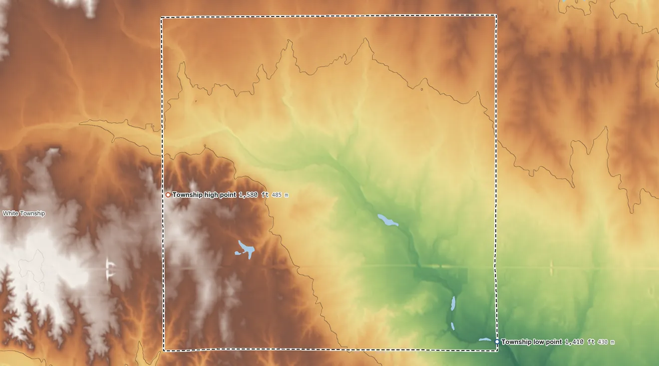 Topographic elevation map of Galesburg Township, Kansas, shaded from 1,410 ft on the southeast side to 1,580 ft on the west side