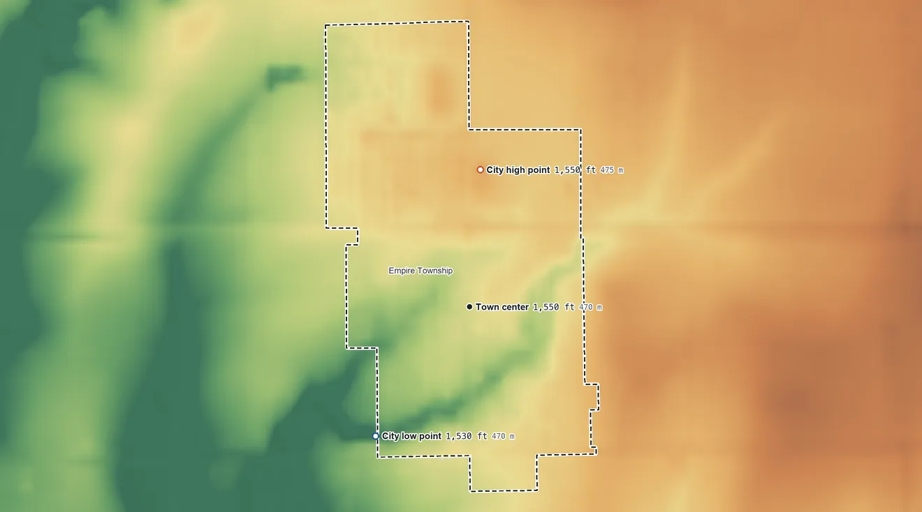 Topographic elevation map of Galva, Kansas, shaded from 1,530 ft on the southwest side to 1,550 ft on the north side