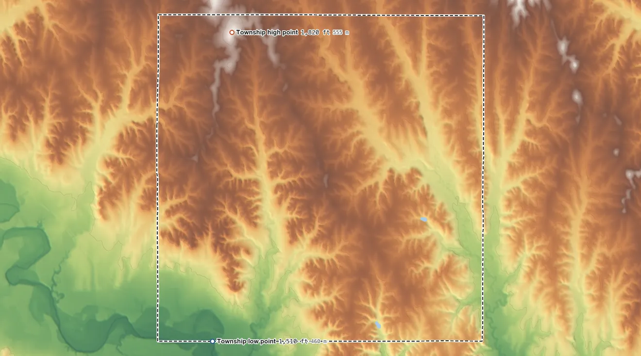 Topographic elevation map of Garfield Township, Smith County, Kansas, shaded from 1,510 ft on the southwest side to 1,820 ft on the northwest side
