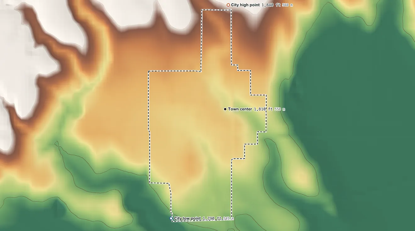 Topographic elevation map of Glade, Kansas, shaded from 1,790 ft on the southwest side to 1,840 ft on the north side