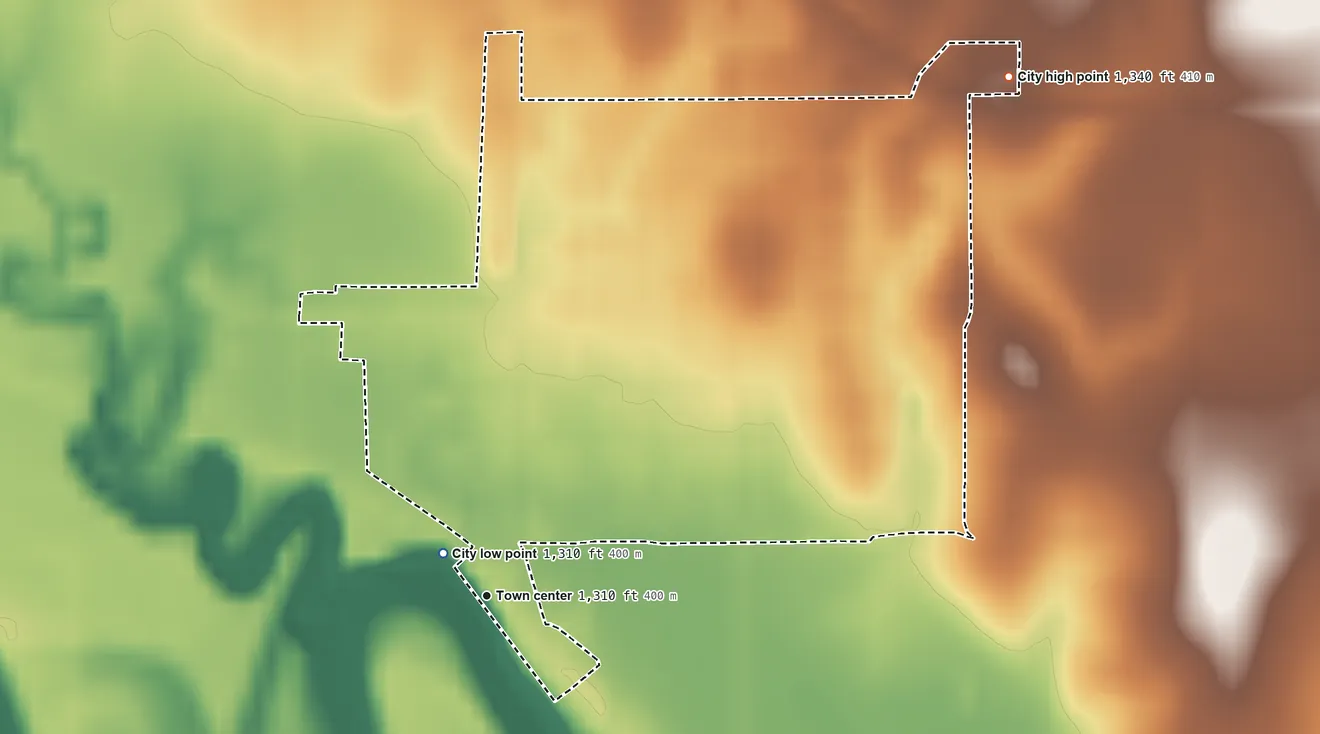 Topographic elevation map of Glasco, Kansas, shaded from 1,310 ft near the middle to 1,340 ft on the northeast side
